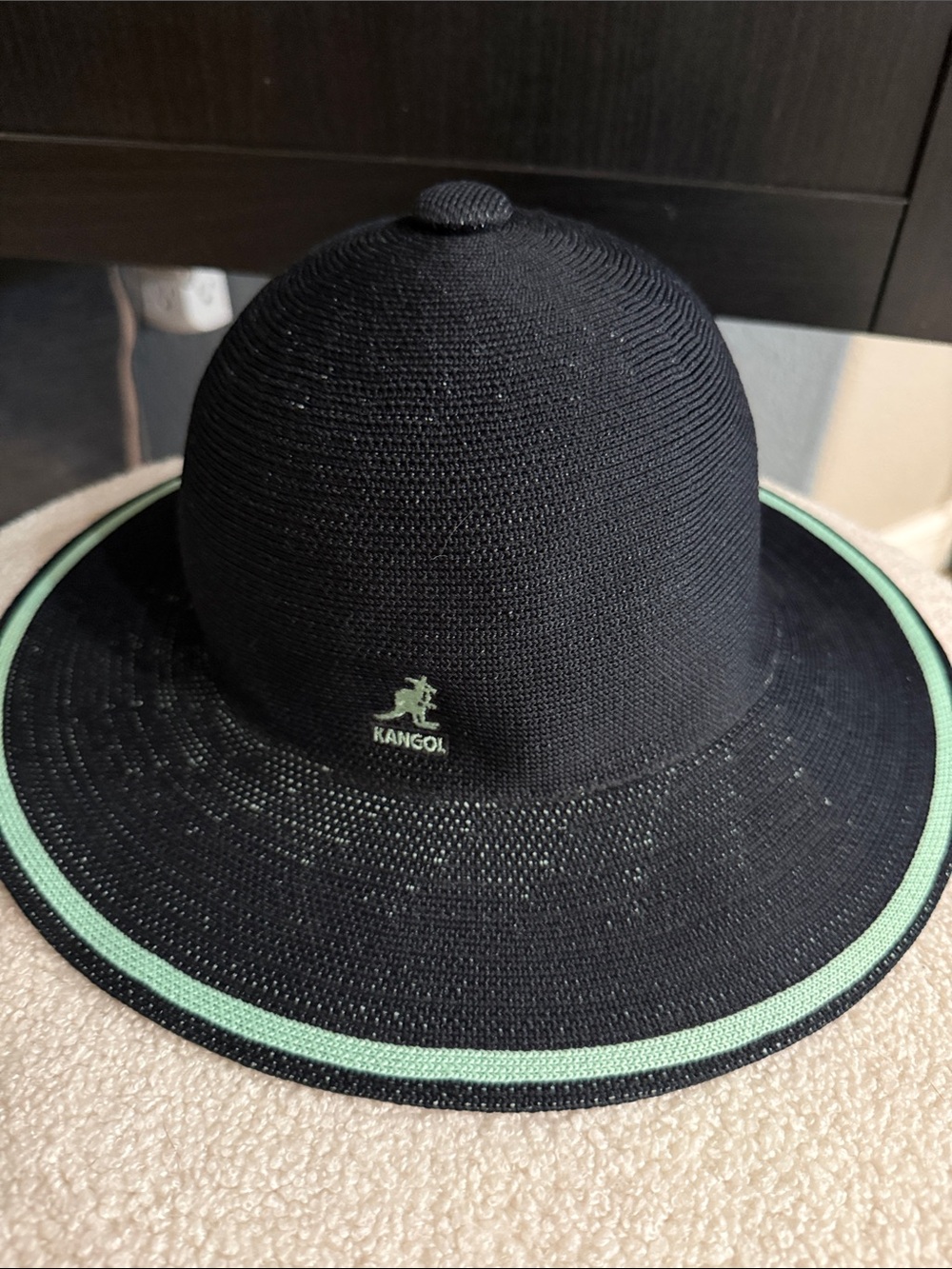 Kangol Black Bucket Hat with Mint Accent